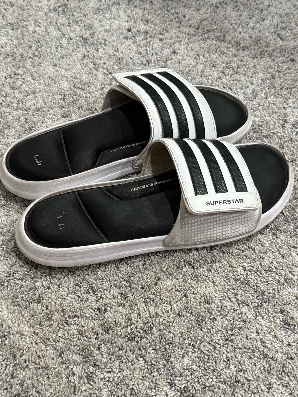 adidas Superstar Men’s Black and White Slide Sandals Size 12